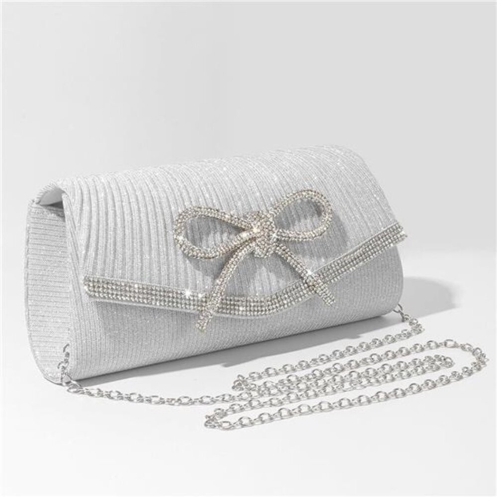 SH Glitter Clutch Purses for Women Elegant Bow Evening Bag Dressy Wedding - Picture 3 of 7